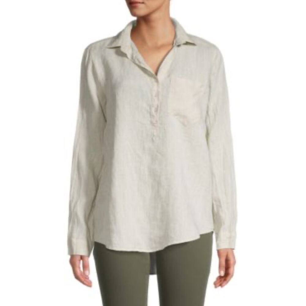 Saks Fifth Avenue Linen Blouse Large Beige Lagenlook Minimalist Quiet Luxury